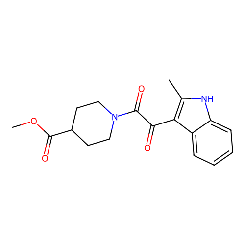 methyl 1-[2-(2-methyl-1H-indol-3-yl)-2-oxoacetyl]piperidine-4-carboxylate structure