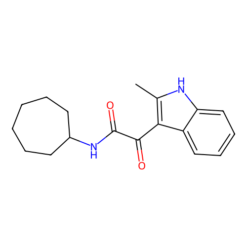 N-cycloheptyl-2-(2-methyl-1H-indol-3-yl)-2-oxoacetamide structure