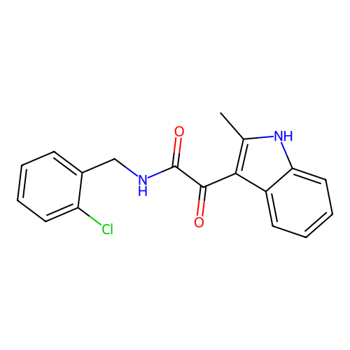 N-[(2-chlorophenyl)methyl]-2-(2-methyl-1H-indol-3-yl)-2-oxoacetamide structure