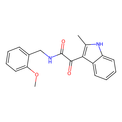 N-[(2-methoxyphenyl)methyl]-2-(2-methyl-1H-indol-3-yl)-2-oxoacetamide structure