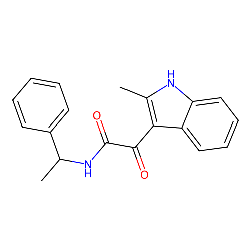 2-(2-methyl-1H-indol-3-yl)-2-oxo-N-(1-phenylethyl)acetamide structure