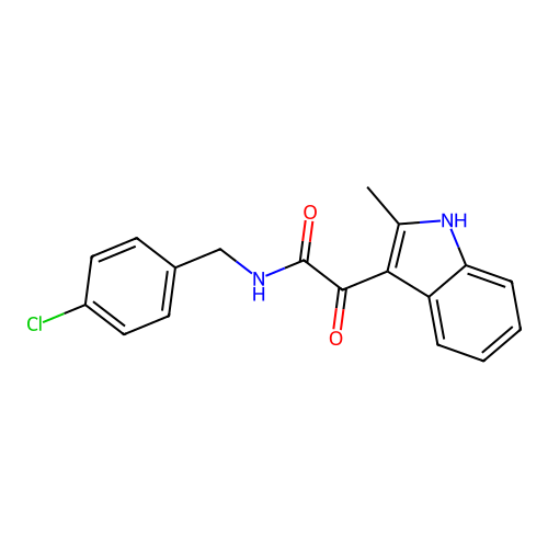 N-[(4-chlorophenyl)methyl]-2-(2-methyl-1H-indol-3-yl)-2-oxoacetamide structure