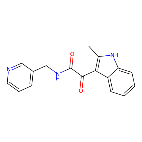 2-(2-methyl-1H-indol-3-yl)-2-oxo-N-(pyridin-3-ylmethyl)acetamide structure