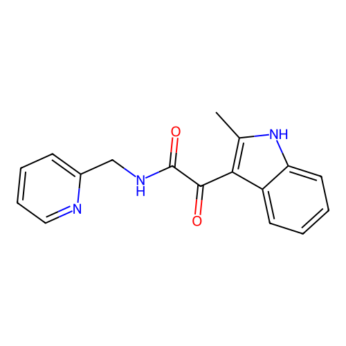 2-(2-methyl-1H-indol-3-yl)-2-oxo-N-(pyridin-2-ylmethyl)acetamide structure