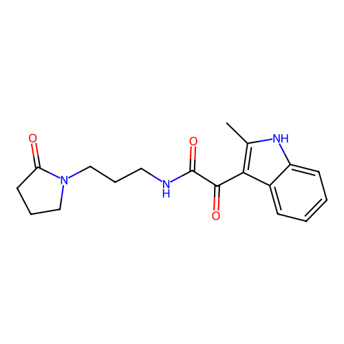 2-(2-methyl-1H-indol-3-yl)-2-oxo-N-[3-(2-oxopyrrolidin-1-yl)propyl]acetamide structure