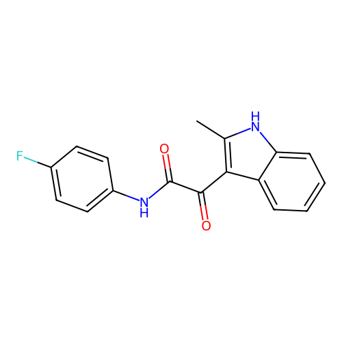 N-(4-fluorophenyl)-2-(2-methyl-1H-indol-3-yl)-2-oxoacetamide structure