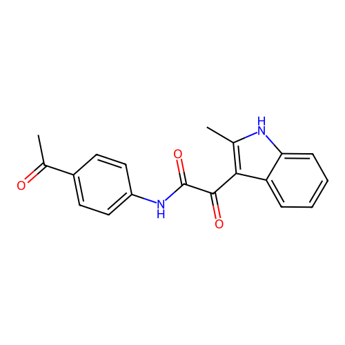 N-(4-acetylphenyl)-2-(2-methyl-1H-indol-3-yl)-2-oxoacetamide structure