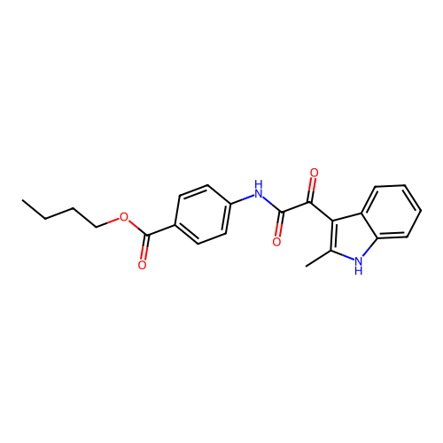 butyl 4-(2-(2-methyl-1H-indol-3-yl)-2-oxoacetamido)benzoate structure
