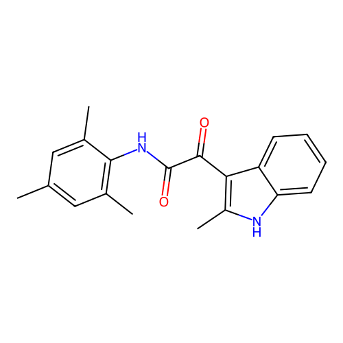 2-(2-methyl-1H-indol-3-yl)-2-oxo-N-(2,4,6-trimethylphenyl)acetamide structure