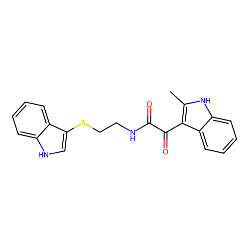 N-[2-(1H-indol-3-ylsulfanyl)ethyl]-2-(2-methyl-1H-indol-3-yl)-2-oxoacetamide structure