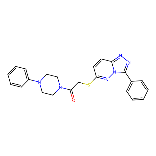 2-((3-phenyl-[1,2,4]triazolo[4,3-b]pyridazin-6-yl)thio)-1-(4-phenylpiperazin-1-yl)ethanone structure