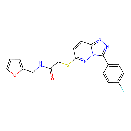 2-[[3-(4-fluorophenyl)-[1,2,4]triazolo[4,3-b]pyridazin-6-yl]sulfanyl]-N-(furan-2-ylmethyl)acetamide structure