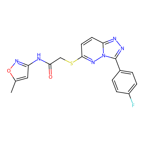 2-[[3-(4-fluorophenyl)-[1,2,4]triazolo[4,3-b]pyridazin-6-yl]sulfanyl]-N-(5-methyl-1,2-oxazol-3-yl)acetamide structure