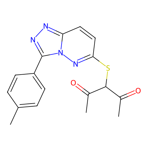 3-((3-(p-Tolyl)-[1,2,4]triazolo[4,3-b]pyridazin-6-yl)thio)pentane-2,4-dione structure