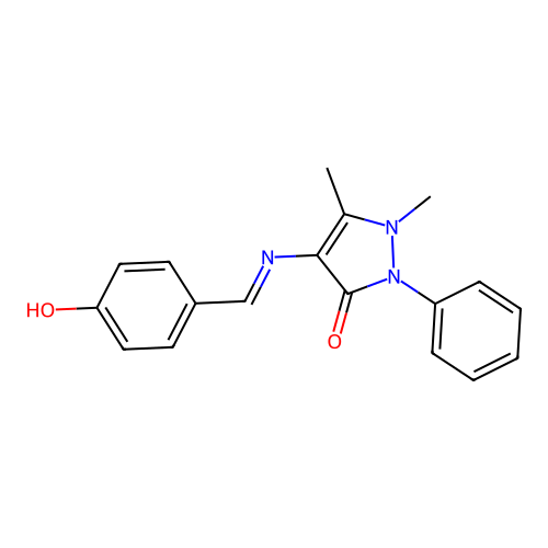 2,3-Dimethyl-4-(4-hydroxybenzylideneamino)-1-phenyl-3-pyrazolin-5-one structure