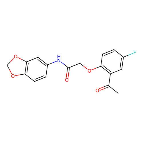 2-(2-acetyl-4-fluorophenoxy)-N-(1,3-benzodioxol-5-yl)acetamide structure