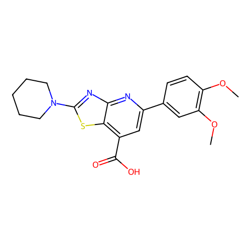5-(3,4-dimethoxyphenyl)-2-(piperidin-1-yl)-[1,3]thiazolo[4,5-b]pyridine-7-carboxylic acid structure