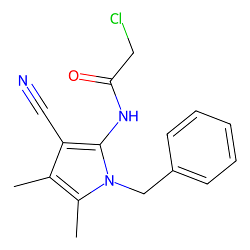 N-(1-benzyl-3-cyano-4,5-dimethyl-1H-pyrrol-2-yl)-2-chloroacetamide structure