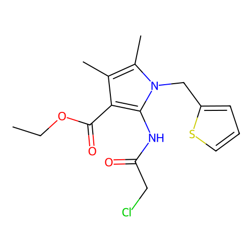 ethyl 2-(2-chloroacetamido)-4,5-dimethyl-1-(thiophen-2-ylmethyl)-1H-pyrrole-3-carboxylate structure