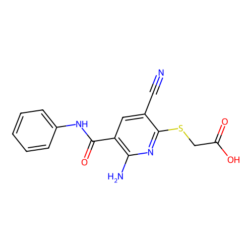 2-{[6-Amino-3-cyano-5-(phenylcarbamoyl)pyridin-2-yl]sulfanyl}acetic acid structure