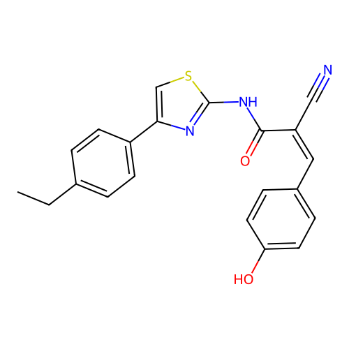 2-cyano-N-[4-(4-ethylphenyl)-1,3-thiazol-2-yl]-3-(4-hydroxyphenyl)prop-2-enamide structure