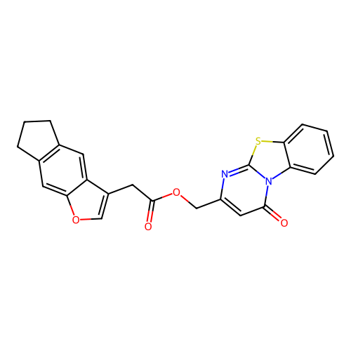 (4-Oxo-4h-benzo[4,5]thiazolo[3,2-a]pyrimidin-2-yl)methyl 2-(6,7-dihydro-5h-indeno[5,6-b]furan-3-yl)acetate structure