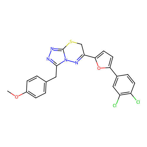 6-[5-(3,4-dichlorophenyl)furan-2-yl]-3-[(4-methoxyphenyl)methyl]-7H-[1,2,4]triazolo[3,4-b][1,3,4]thiadiazine structure