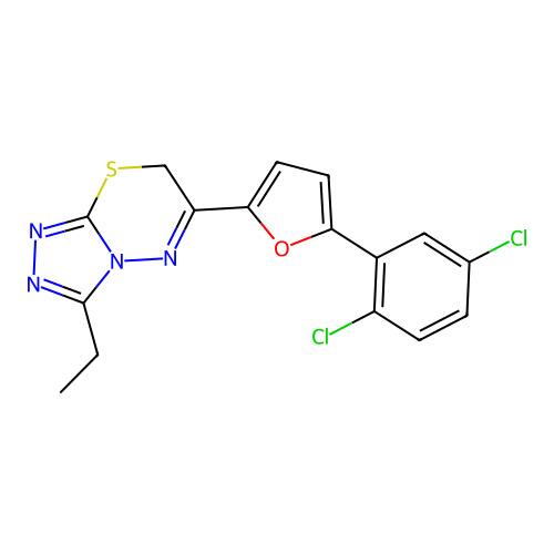 6-[5-(2,5-dichlorophenyl)furan-2-yl]-3-ethyl-7H-[1,2,4]triazolo[3,4-b][1,3,4]thiadiazine structure