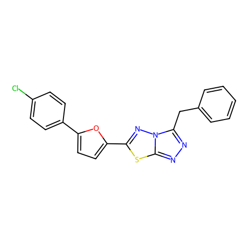 3-benzyl-6-[5-(4-chlorophenyl)furan-2-yl]-[1,2,4]triazolo[3,4-b][1,3,4]thiadiazole structure