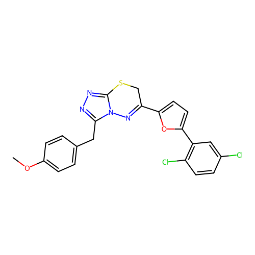 6-[5-(2,5-dichlorophenyl)furan-2-yl]-3-[(4-methoxyphenyl)methyl]-7H-[1,2,4]triazolo[3,4-b][1,3,4]thiadiazine structure