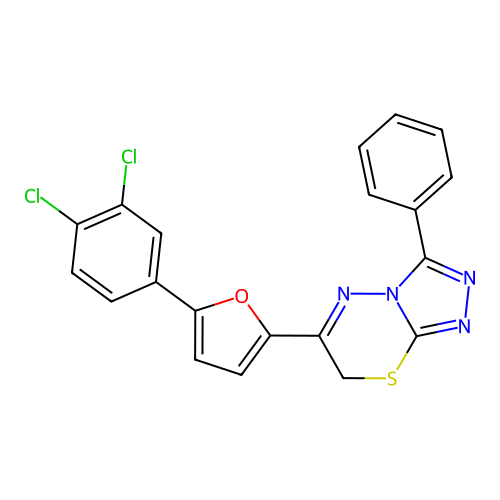 6-[5-(3,4-dichlorophenyl)furan-2-yl]-3-phenyl-7H-[1,2,4]triazolo[3,4-b][1,3,4]thiadiazine structure