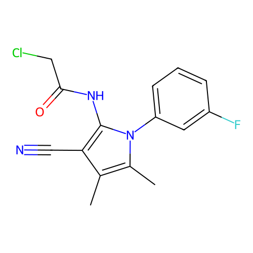 2-chloro-N-[3-cyano-1-(3-fluorophenyl)-4,5-dimethyl-1H-pyrrol-2-yl]acetamide structure