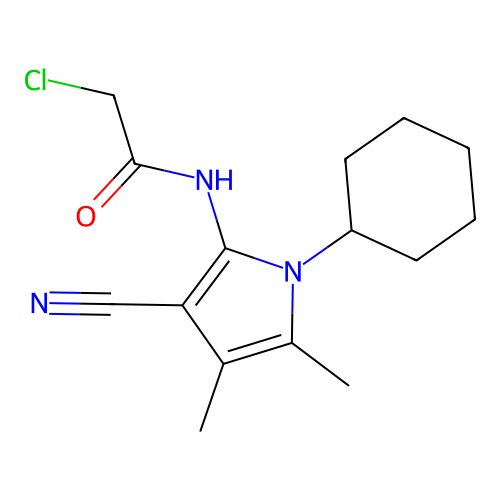 2-chloro-N-(3-cyano-1-cyclohexyl-4,5-dimethyl-1H-pyrrol-2-yl)acetamide structure