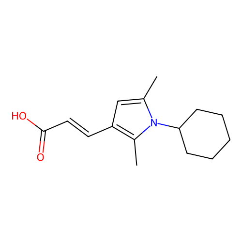 3-(1-cyclohexyl-2,5-dimethyl-1H-pyrrol-3-yl)prop-2-enoic acid structure