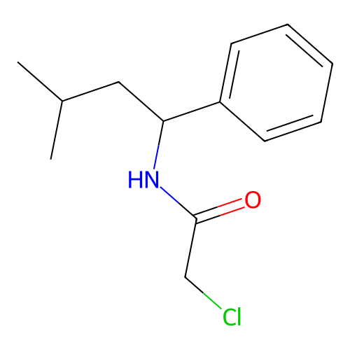 2-chloro-N-(3-methyl-1-phenylbutyl)acetamide structure