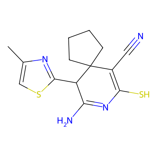 9-imino-10-(4-methyl-1,3-thiazol-2-yl)-7-sulfanyl-8-azaspiro[4.5]dec-6-ene-6-carbonitrile structure