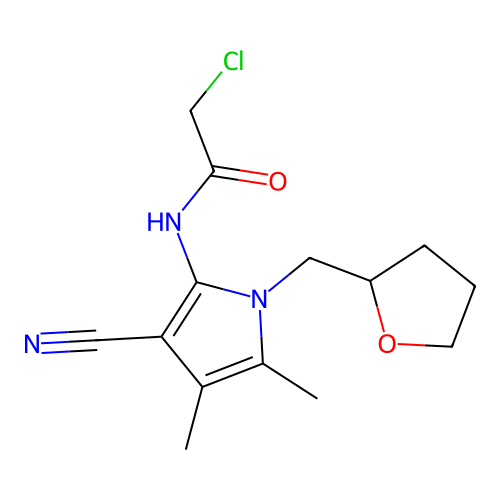 2-Chloro-N-[3-cyano-4,5-dimethyl-1-(oxolan-2-ylmethyl)-1H-pyrrol-2-yl]acetamide structure