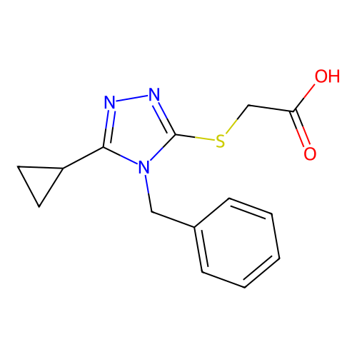 2-[(4-benzyl-5-cyclopropyl-4H-1,2,4-triazol-3-yl)sulfanyl]acetic acid structure