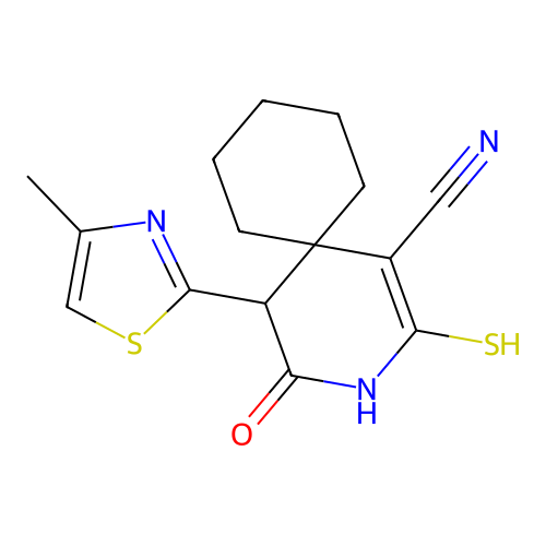 5-(4-methyl-1,3-thiazol-2-yl)-4-oxo-2-sulfanyl-3-azaspiro[5.5]undec-1-ene-1-carbonitrile structure
