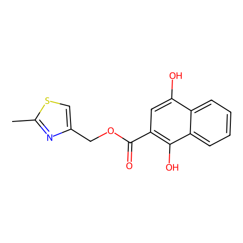 (2-Methyl-1,3-thiazol-4-yl)methyl 1,4-dihydroxynaphthalene-2-carboxylate structure