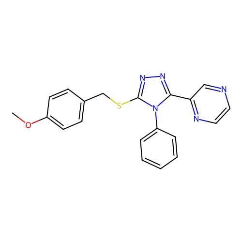 2-{5-[(4-methoxybenzyl)sulfanyl]-4-phenyl-4H-1,2,4-triazol-3-yl}pyrazine structure