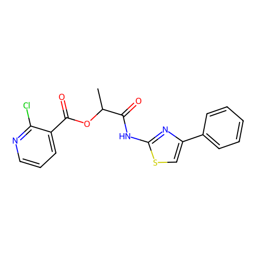 1-[(4-Phenyl-1,3-thiazol-2-yl)carbamoyl]ethyl 2-chloropyridine-3-carboxylate structure