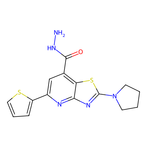 2-Pyrrolidin-1-yl-5-thiophen-2-yl-[1,3]thiazolo[4,5-b]pyridine-7-carbohydrazide structure