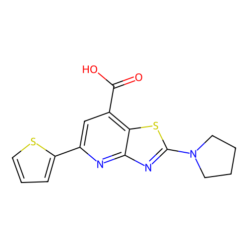 2-Pyrrolidin-1-yl-5-thiophen-2-yl-[1,3]thiazolo[4,5-b]pyridine-7-carboxylic acid structure