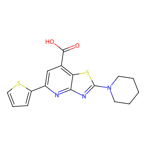 2-Piperidin-1-yl-5-thiophen-2-yl-[1,3]thiazolo[4,5-b]pyridine-7-carboxylic acid structure