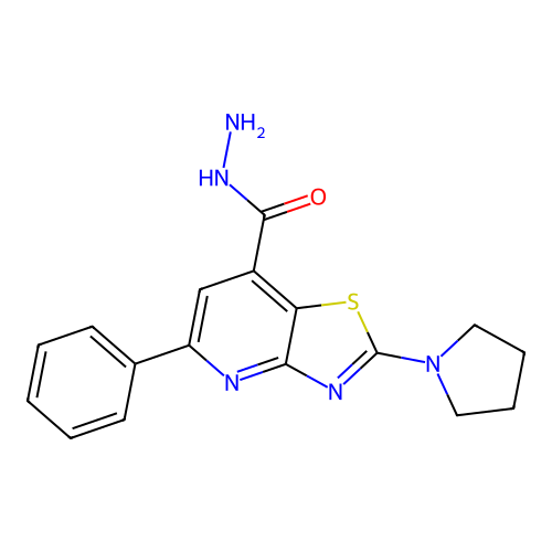 5-Phenyl-2-(pyrrolidin-1-yl)thiazolo-[4,5-b]-pyridine-7-carbohydrazide structure