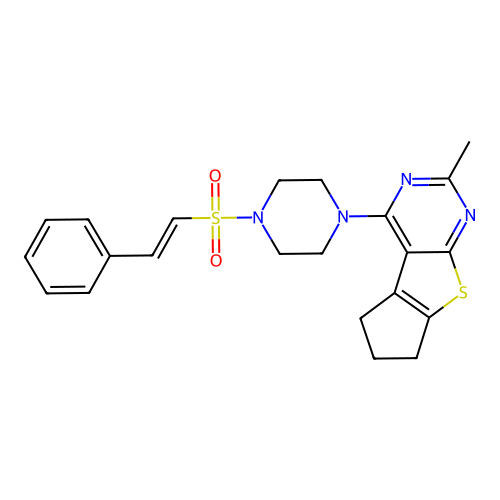 10-methyl-12-[4-(2-phenylethenesulfonyl)piperazin-1-yl]-7-thia-9,11-diazatricyclo[6.4.0.0,2,6]dodeca-1(8),2(6),9,11-tetraene structure