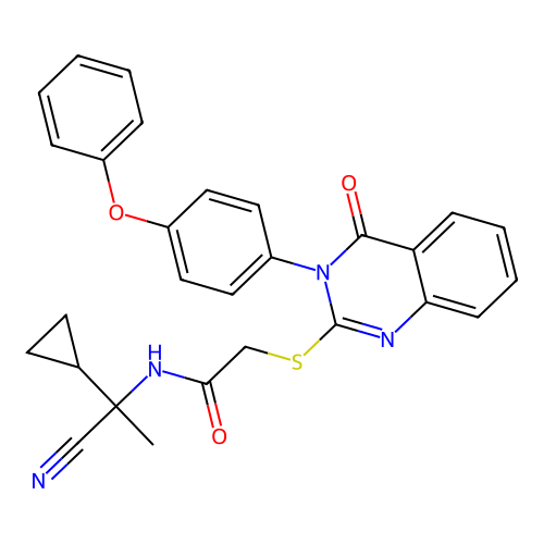N-(1-cyano-1-cyclopropyl-ethyl)-2-[4-oxo-3-(4-phenoxyphenyl)quinazolin-2-yl]sulfanyl-acetamide structure