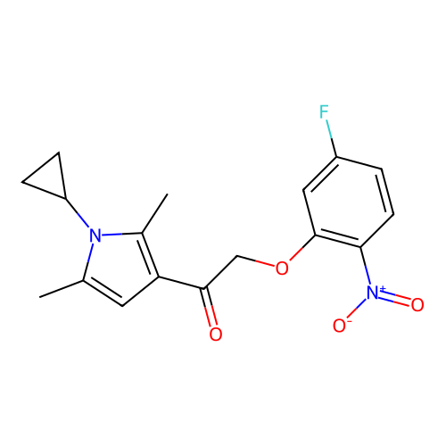 1-(1-Cyclopropyl-2,5-dimethylpyrrol-3-yl)-2-(5-fluoro-2-nitrophenoxy)ethanone structure