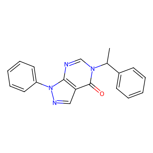 1-phenyl-5-(1-phenylethyl)-1H-pyrazolo[3,4-d]pyrimidin-4(5H)-one structure